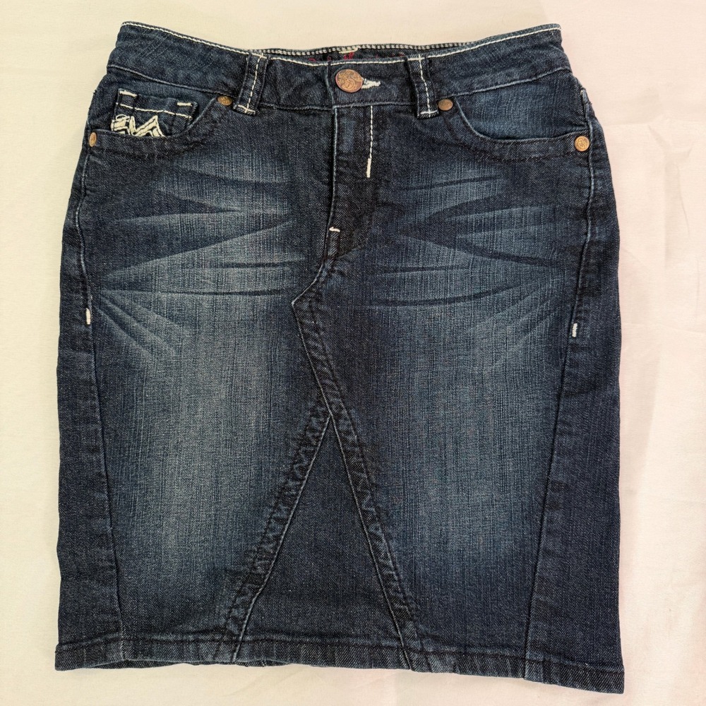 Philanthropic Denim Dark Wash Mini Skirt Size M PHD1001SKD Contrast Stitching